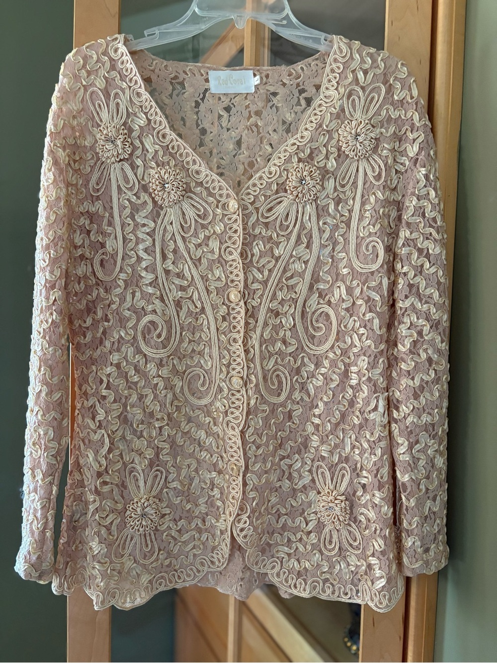 STUNNING Beaded Lace embroidered Floral Cardigan Cream/Beige Size L